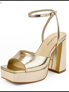 Platform Heels Chunky Open Toe Ankle Strap Faux Leather Sandals